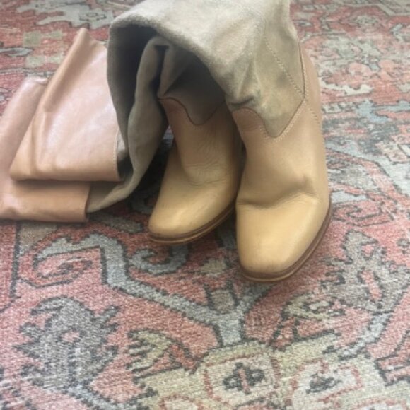 Over The Knee High Heel Boots - Suede/Leather Camel - Vintage Brazillian - Picture 12 of 13